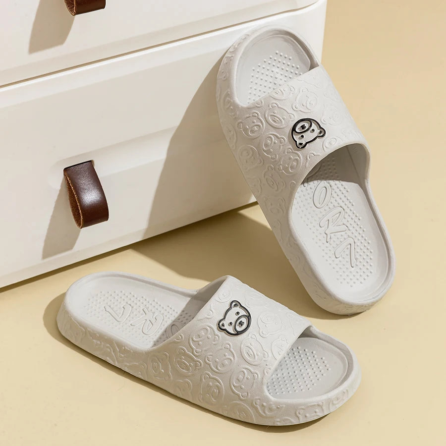 Cute Bear Print Slippers – Soft Non-Slip Indoor Sandals for Men & Women