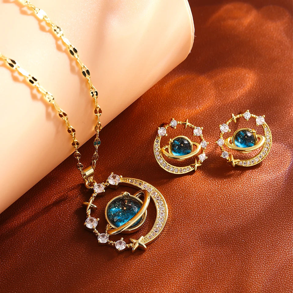 Gold Star Series Necklace – Planet, Moon & Astronaut Pendants