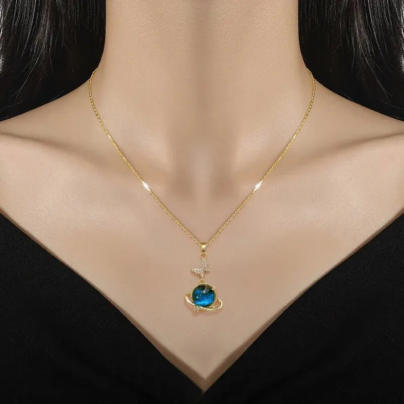 Gold Star Series Necklace – Planet, Moon & Astronaut Pendants