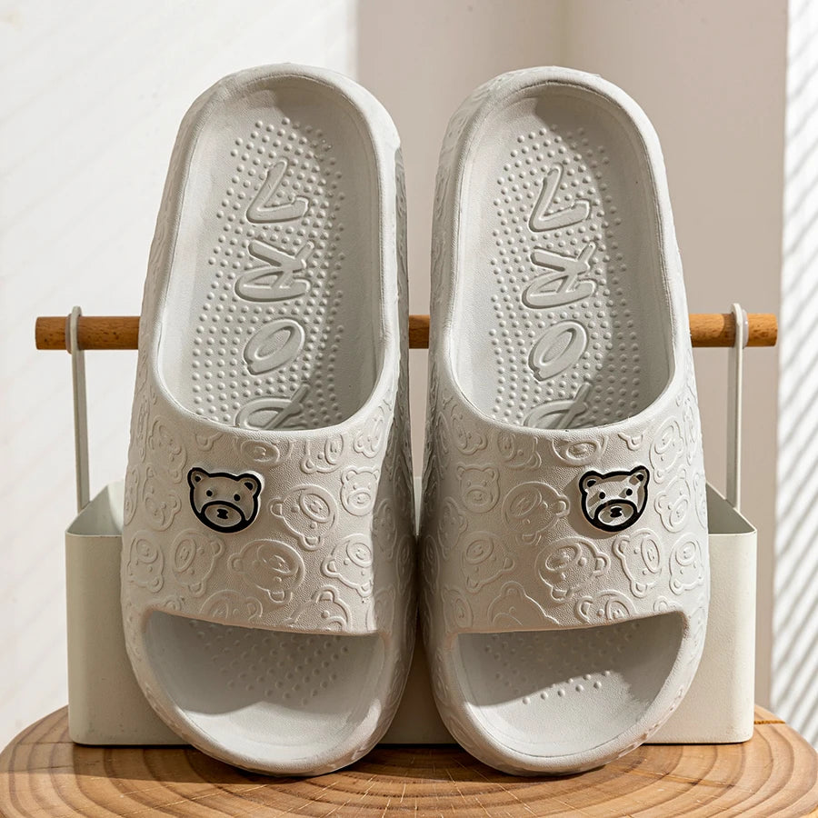 Cute Bear Print Slippers – Soft Non-Slip Indoor Sandals for Men & Women