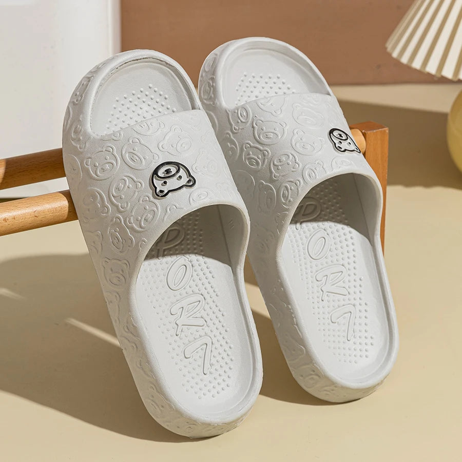 Cute Bear Print Slippers – Soft Non-Slip Indoor Sandals for Men & Women