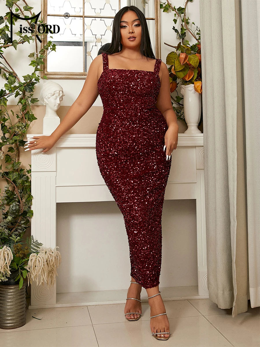 Missord Grey Sequin Plus Size Party Dress