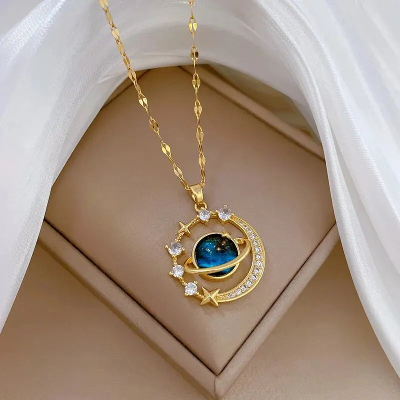 Gold Star Series Necklace – Planet, Moon & Astronaut Pendants