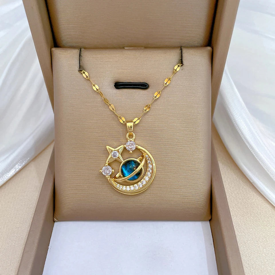 Gold Star Series Necklace – Planet, Moon & Astronaut Pendants