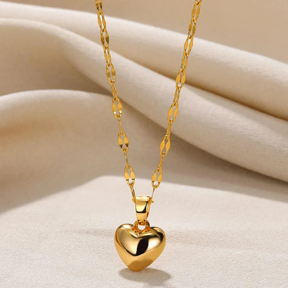 Heart & Lip Pendant Necklace – Trendy Stainless Steel Jewelry