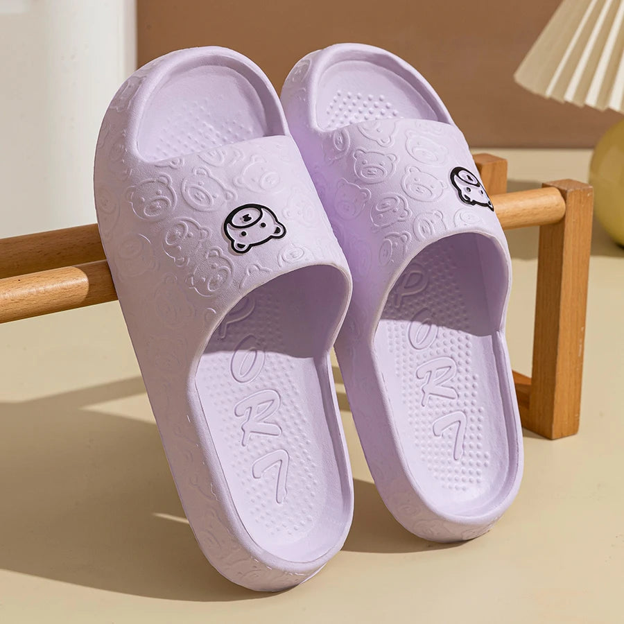 Cute Bear Print Slippers – Soft Non-Slip Indoor Sandals for Men & Women