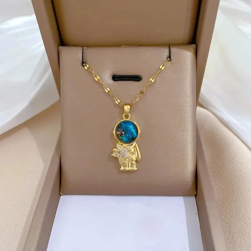 Gold Star Series Necklace – Planet, Moon & Astronaut Pendants
