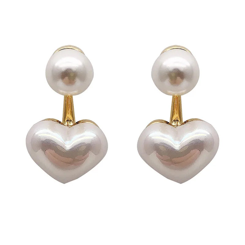 Elegant Heart & Pearl Stud Earrings