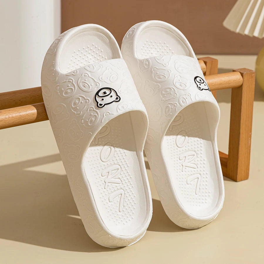 Cute Bear Print Slippers – Soft Non-Slip Indoor Sandals for Men & Women