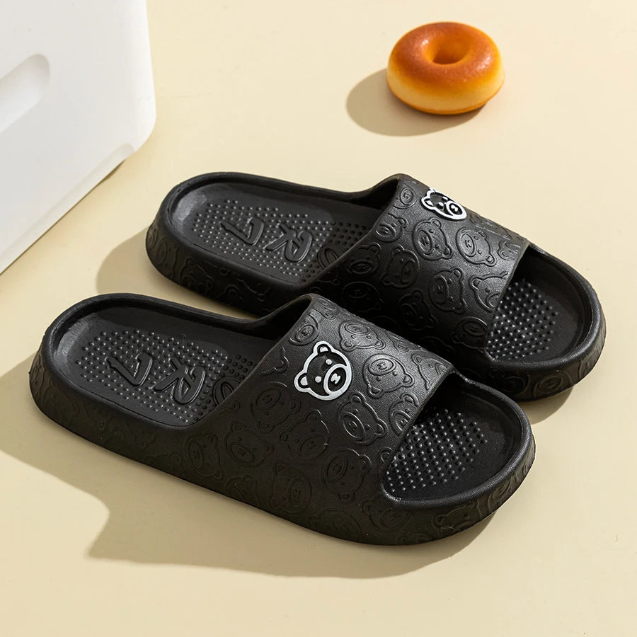 Cute Bear Print Slippers – Soft Non-Slip Indoor Sandals for Men & Women
