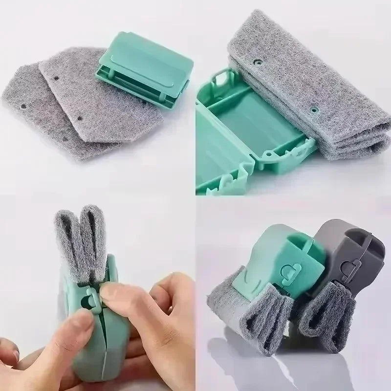 Window Groove & Kitchen Cleaning Brush with Scouring Pad