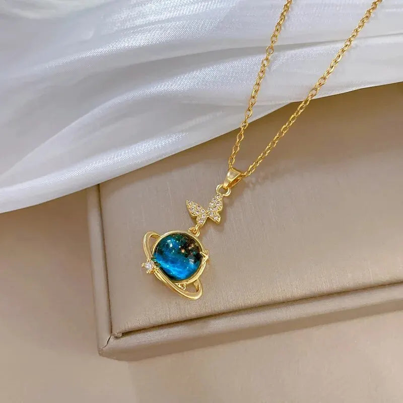 Gold Star Series Necklace – Planet, Moon & Astronaut Pendants