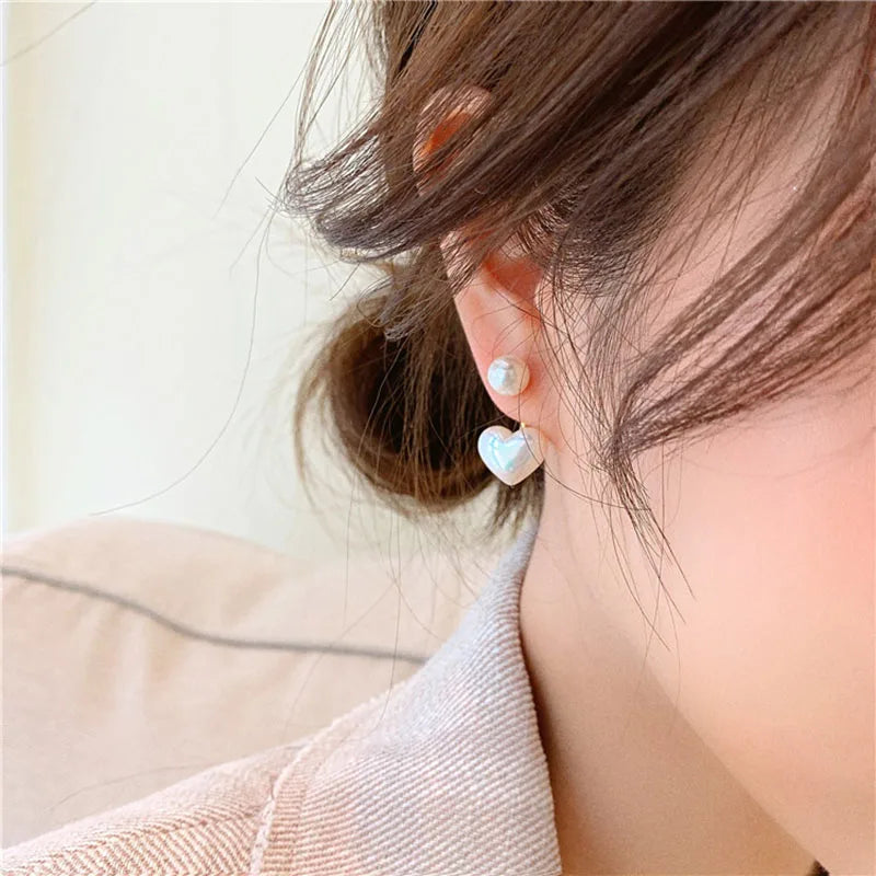 Elegant Heart & Pearl Stud Earrings