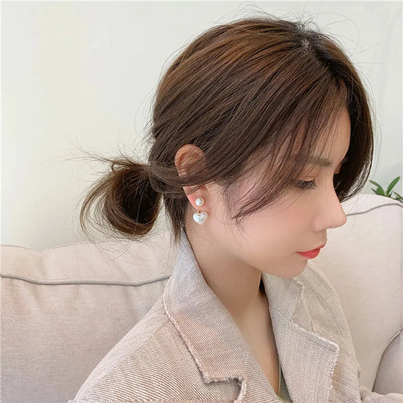 Elegant Heart & Pearl Stud Earrings