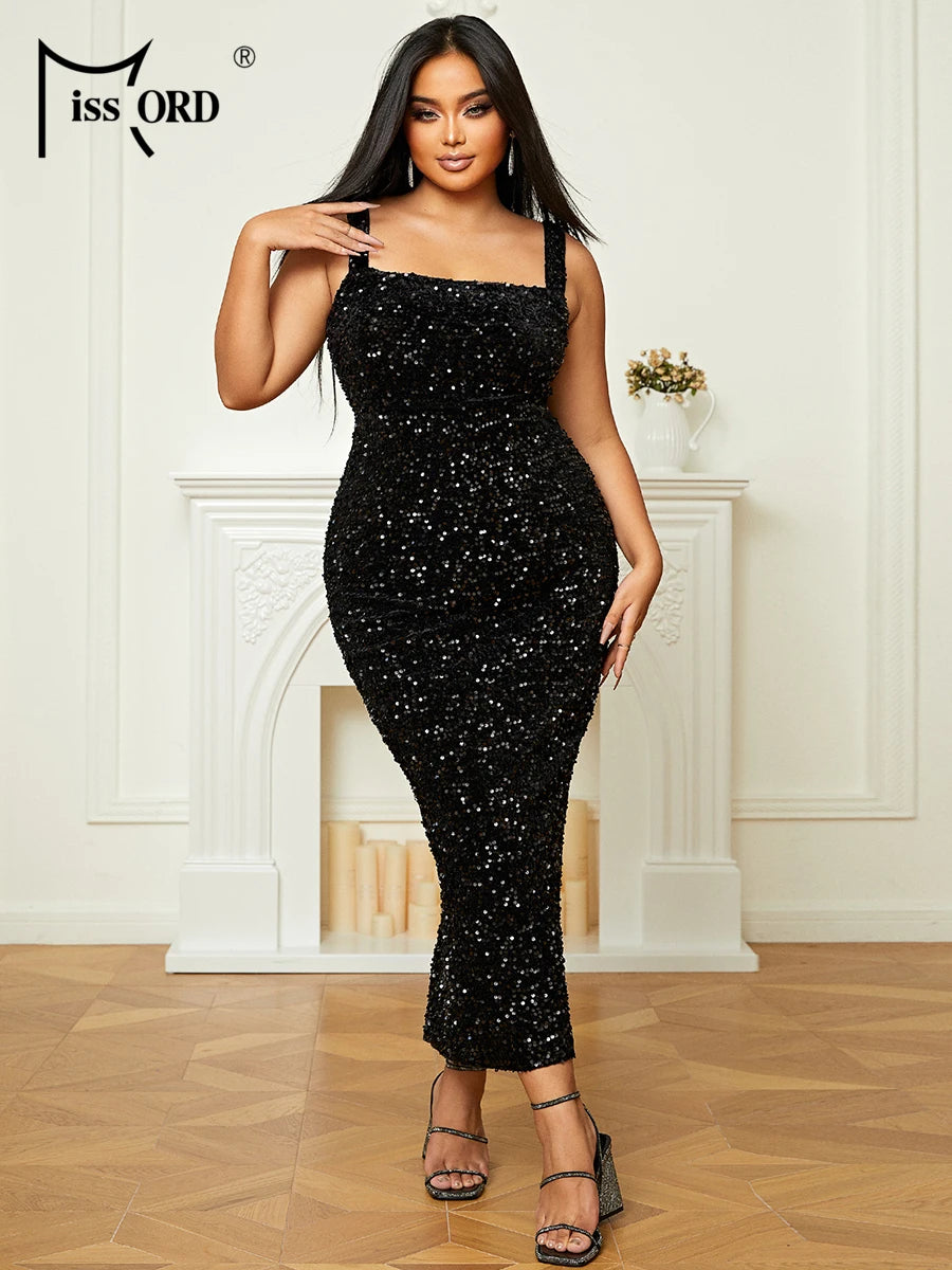 Missord Grey Sequin Plus Size Party Dress