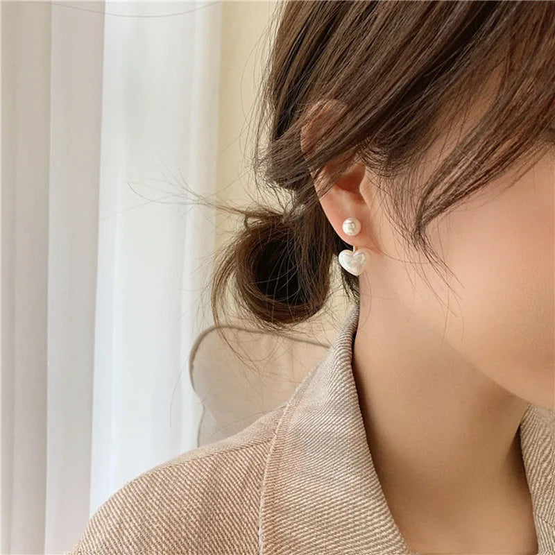 Elegant Heart & Pearl Stud Earrings