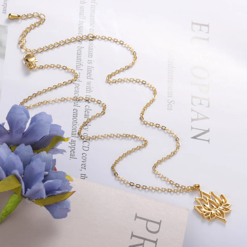 Lotus Flower Pendant Necklace for Women