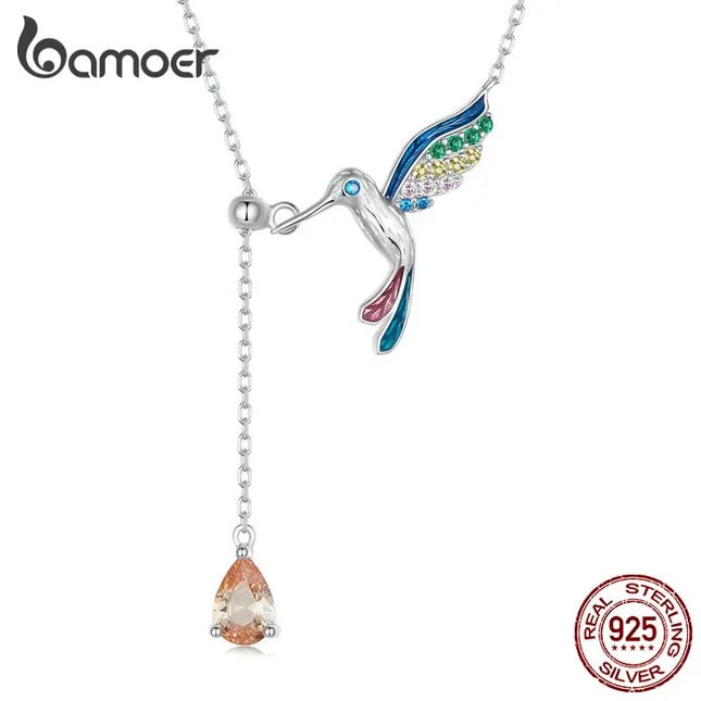 Bamoer 925 Sterling Silver Hummingbird Pendant Necklace for Women
