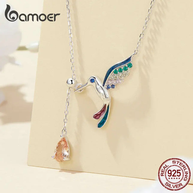 Bamoer 925 Sterling Silver Hummingbird Pendant Necklace for Women