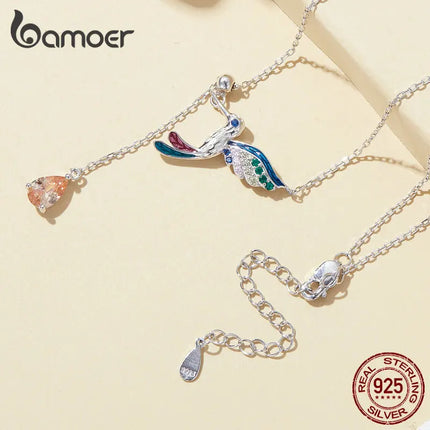 Bamoer 925 Sterling Silver Hummingbird Pendant Necklace for Women