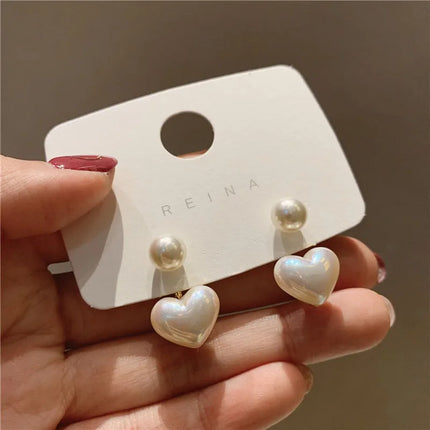 Elegant Heart & Pearl Stud Earrings