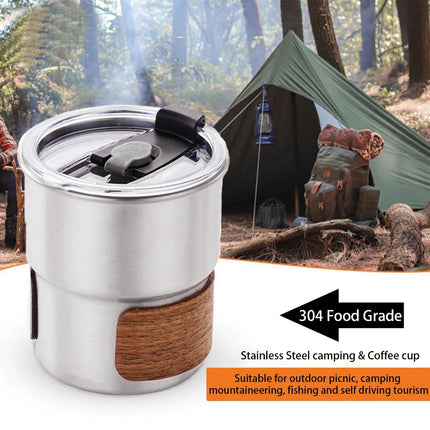 Stainless Steel Coffe Mug with Lid Portable Heat Resistant for Outdoor Picnic