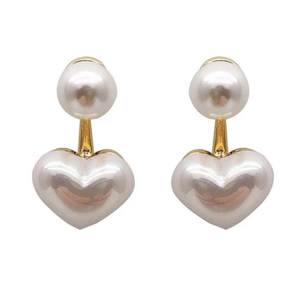 Elegant Heart & Pearl Stud Earrings