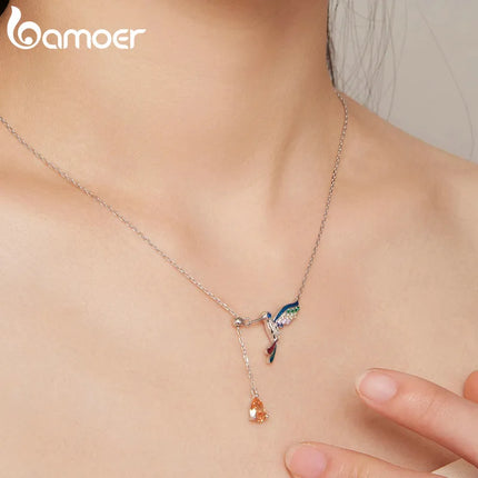 Bamoer 925 Sterling Silver Hummingbird Pendant Necklace for Women